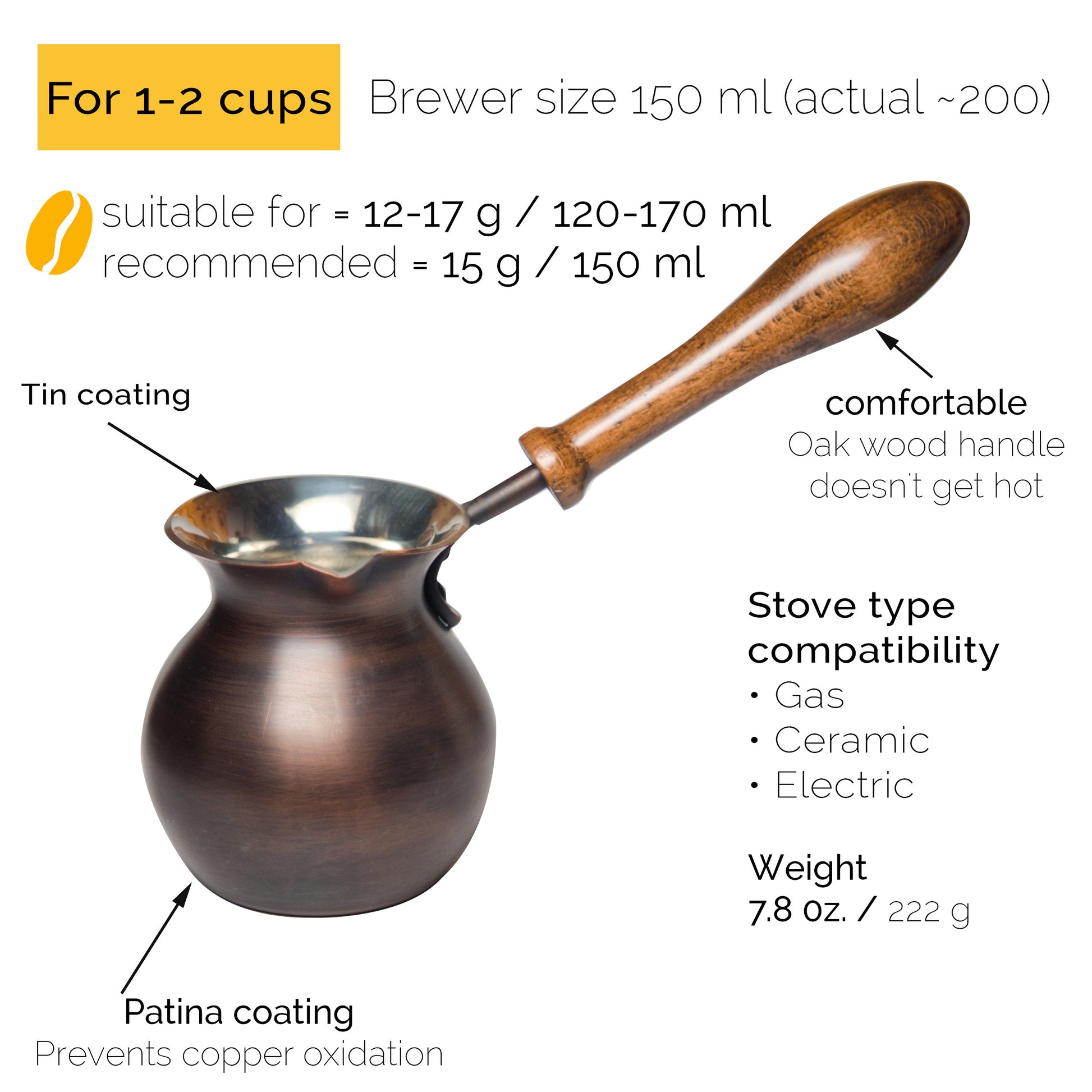 Ball shaped turkish coffee pot patina high quality for 1-2 persons specifications
