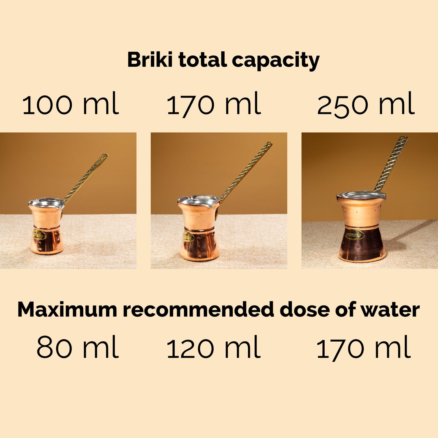 Greek Coffee Pot - Durable Copper Briki - 250 ml (for 1-3 cups)