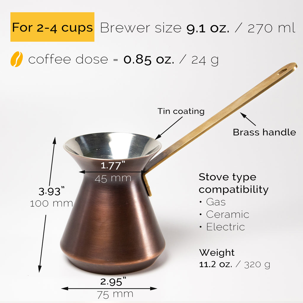 Copper Turkish coffee pot - up to 240 ml